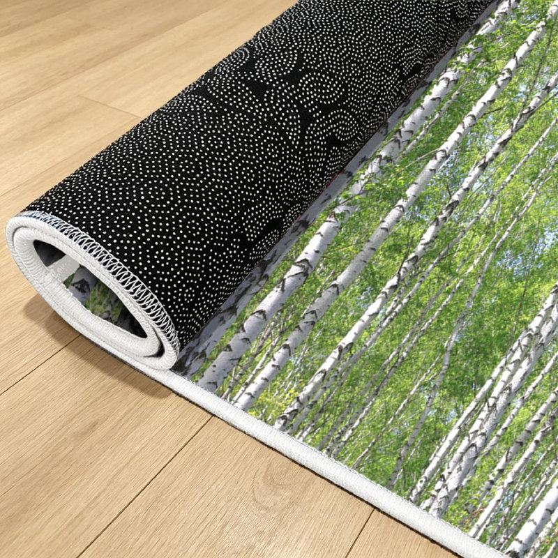Green Tree Birch Forest Sunlight Morning Summer Abstract Machine Washable Indoor Area Rug, Rectangle 79" x 118"