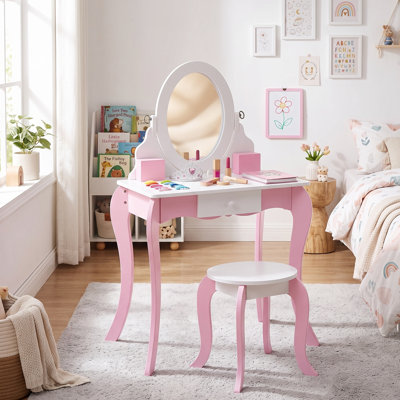 Ensemble de coiffeuse et de chaise pour enfants, ensemble de coiffeuse pour enfants avec miroir, table de maquillage pour enfants, cadeau de maquillage idéal