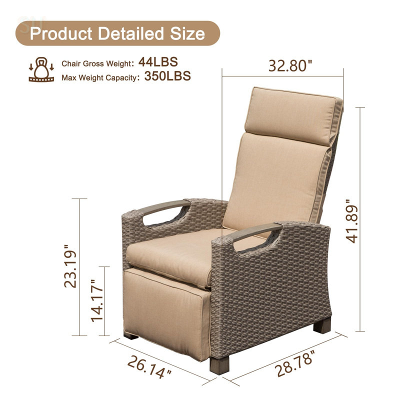 Luxurious Outdoor Recliner Chair With Hand-Woven Wicker, Adjustable Angle, And Flip Table For Indoor And Outdoor Comfort
