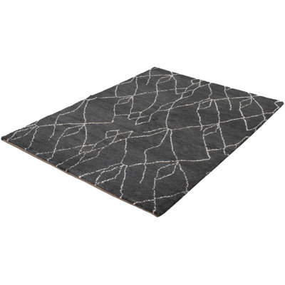 Tapis unique en laine noué à la main gris foncé de 6 pi 4 po x 9 pi Theodora