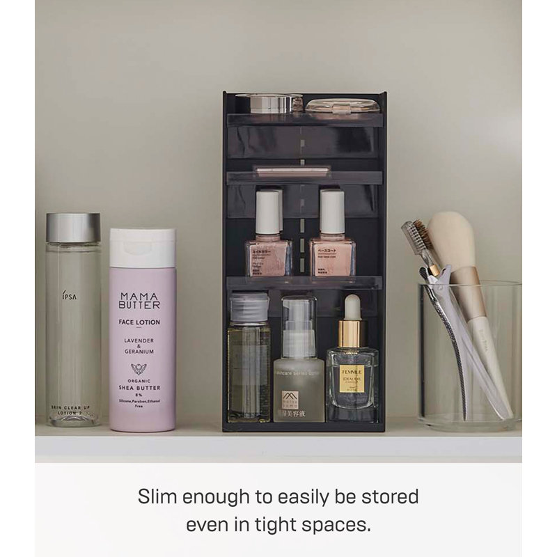 Black Minimalist Rectangular Makeup Organizer with Clear Tiers