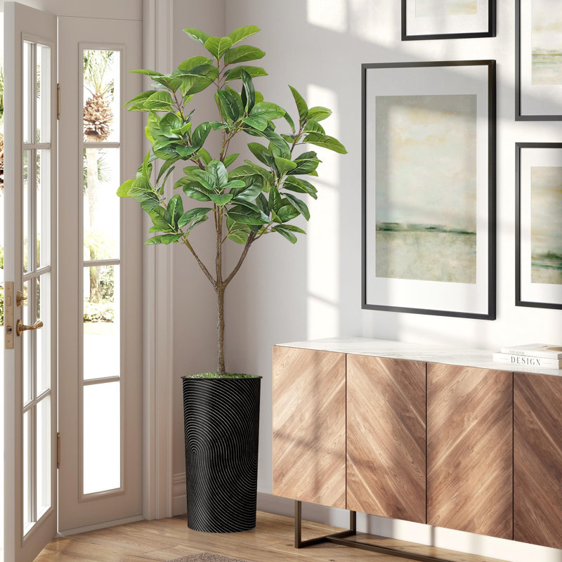Arbre artificiel avec pot à fleurs en forme de faux drapeau Magnolia (pot en pot et arbre), Fingerprint Black