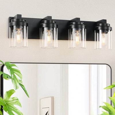 Abat-jour en verre transparent 3 - Luminaires de salle de bain, noir mat, éclairage de chambre à coucher noir avec utilisation durable