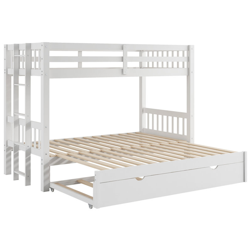 Twin Over Twin Bunk Bed with Pull-Out Platform and Trundle, Convertible Design for 4 Sleepers, Space-Saving Frame, Espresso