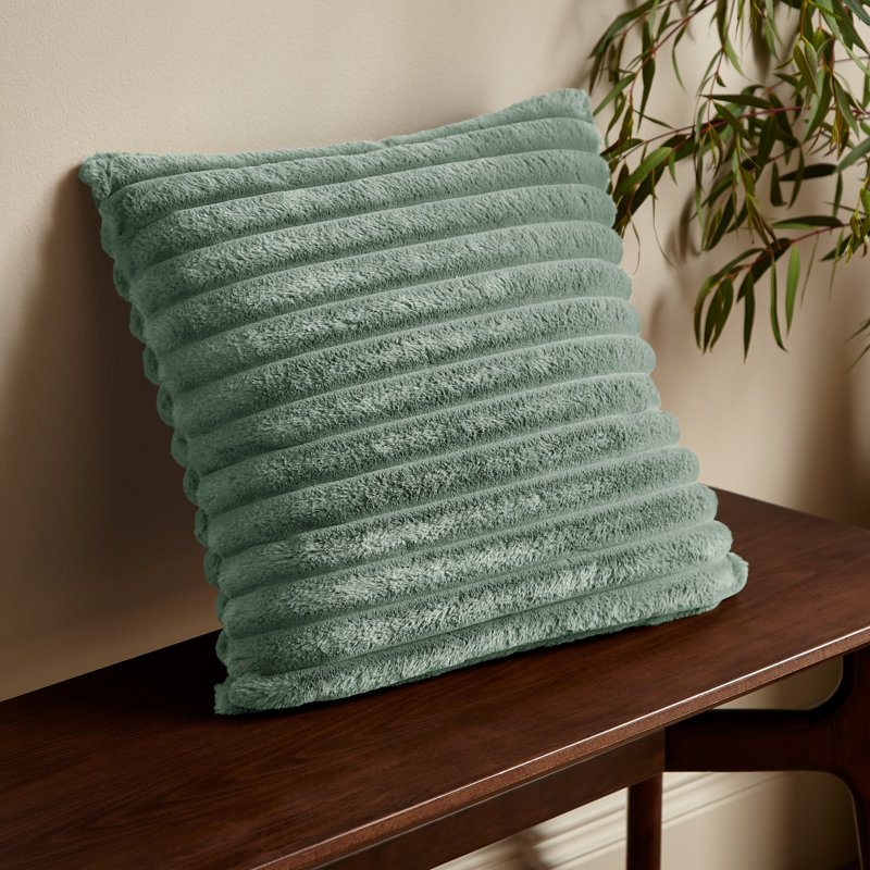 Cosy Ribbed Faux Fur Cushion, Green, Polyester
