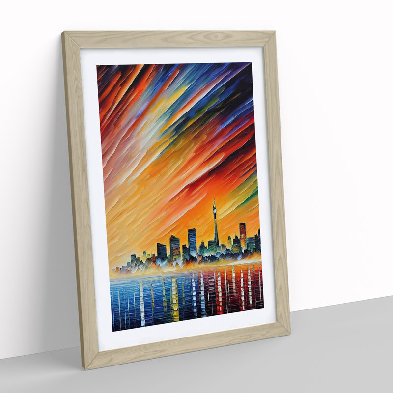 City Skyline At Sunset No.4 - Single Picture Frame Painting, 34cm H x 25cm W x 2cm D, Oak