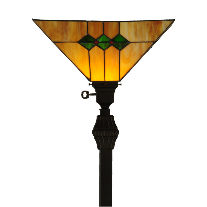 62" Bronze Stained Glass Torchiere Floor Lamp