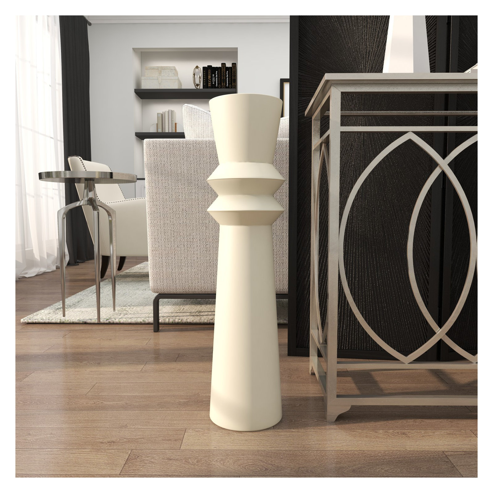 Mable Metal Floor Vase, Cream, 31.75" H x 8.3" W x 7.7" D