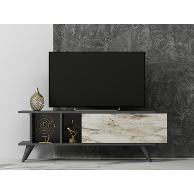 Meuble télé moderne avec pieds en PVC, anthracite et marbre, 47,2 po x 11,8 po x 17,7 po | 100% panneau de particules enduit de mélamine, épaisseur: 0,7 pouce | Design élégant et fonctionnel pour le salon et les espaces de divertissement