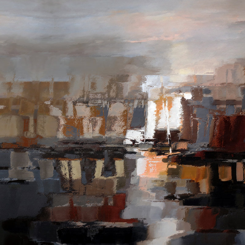 Après-midi grattoirs II - peinture sur toile tendue, H 8 po x l 8 po x P 0,75 po