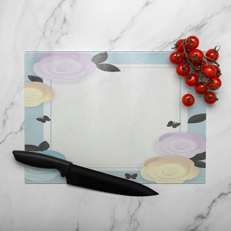Pastel Colour Flowers Glass Chopping Board, 28cm L x 20cm W