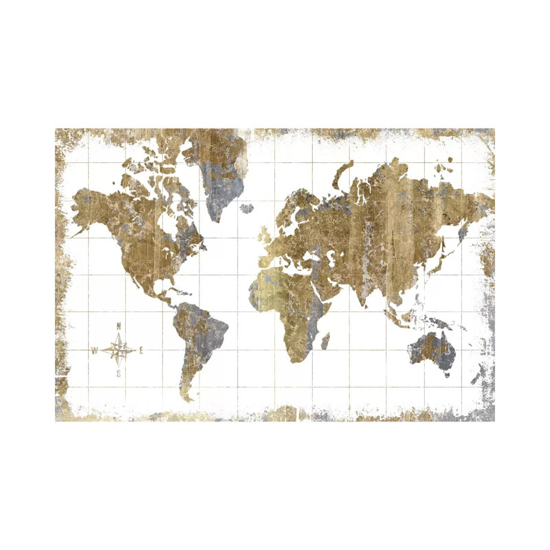 Gilded Map - Painting on Canvas, Wrapped Canvas, 20.32 cm H x 30.48 cm W