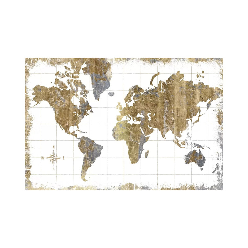 Gilded Map 1 Piece Painting on Canvas, 20.32 cm H x 30.48 cm W, Wrapped Canvas