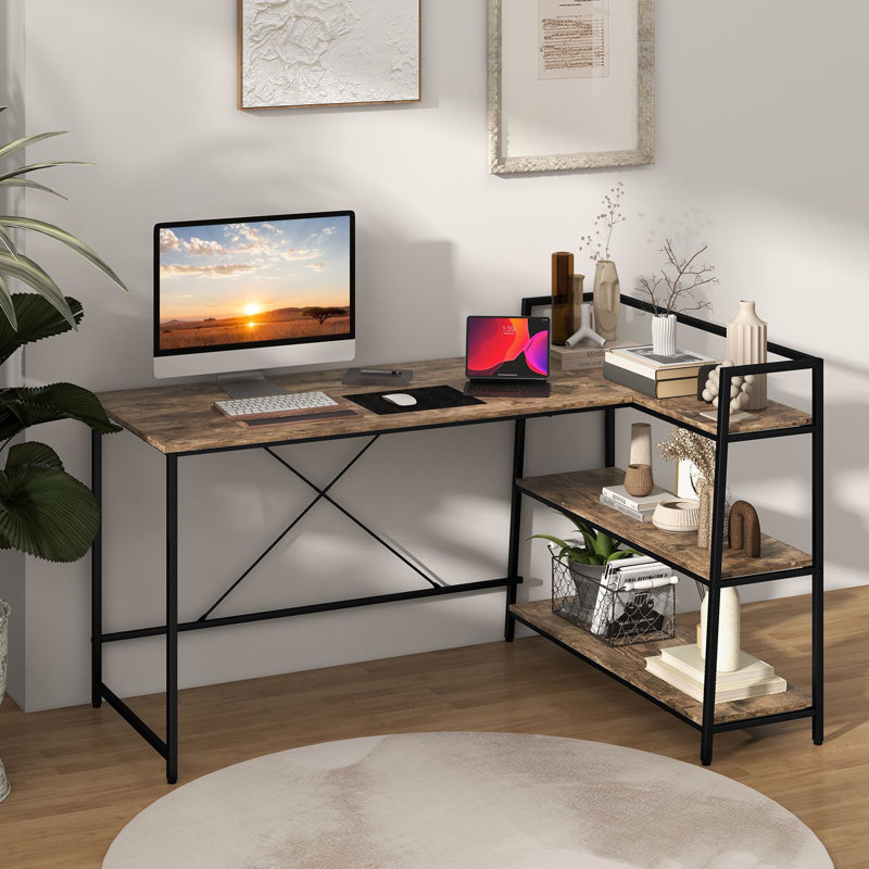 L-Shaped Metal Base Computer Desk
