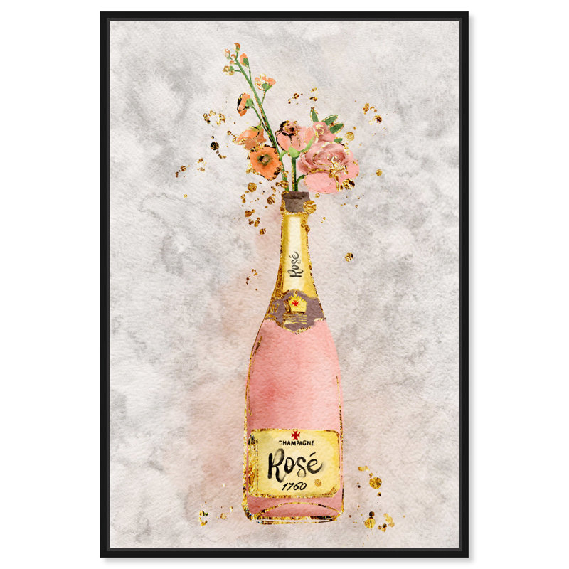 " Champagne Rosado " Painting Print, Black Framed, 15" H x 10" W x 1.5" D