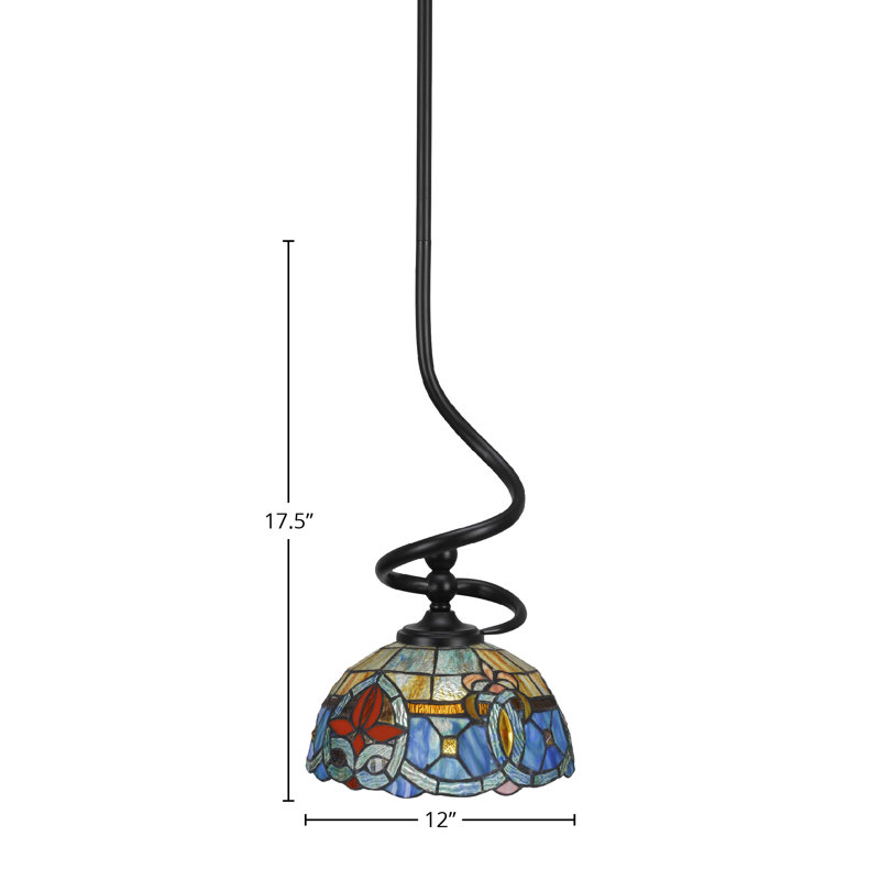 Mini-luminaire suspendu avec tige Fearchar, fini noir mat avec verre Sierra 12 po