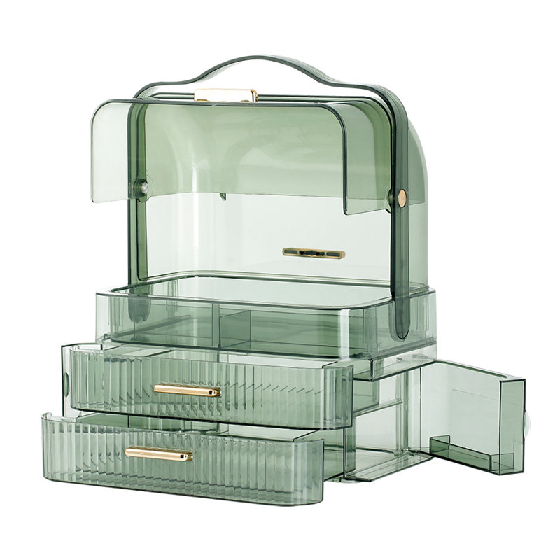 Navasota Plastic 2 Compartment Makeup Organiser, Transparent Green