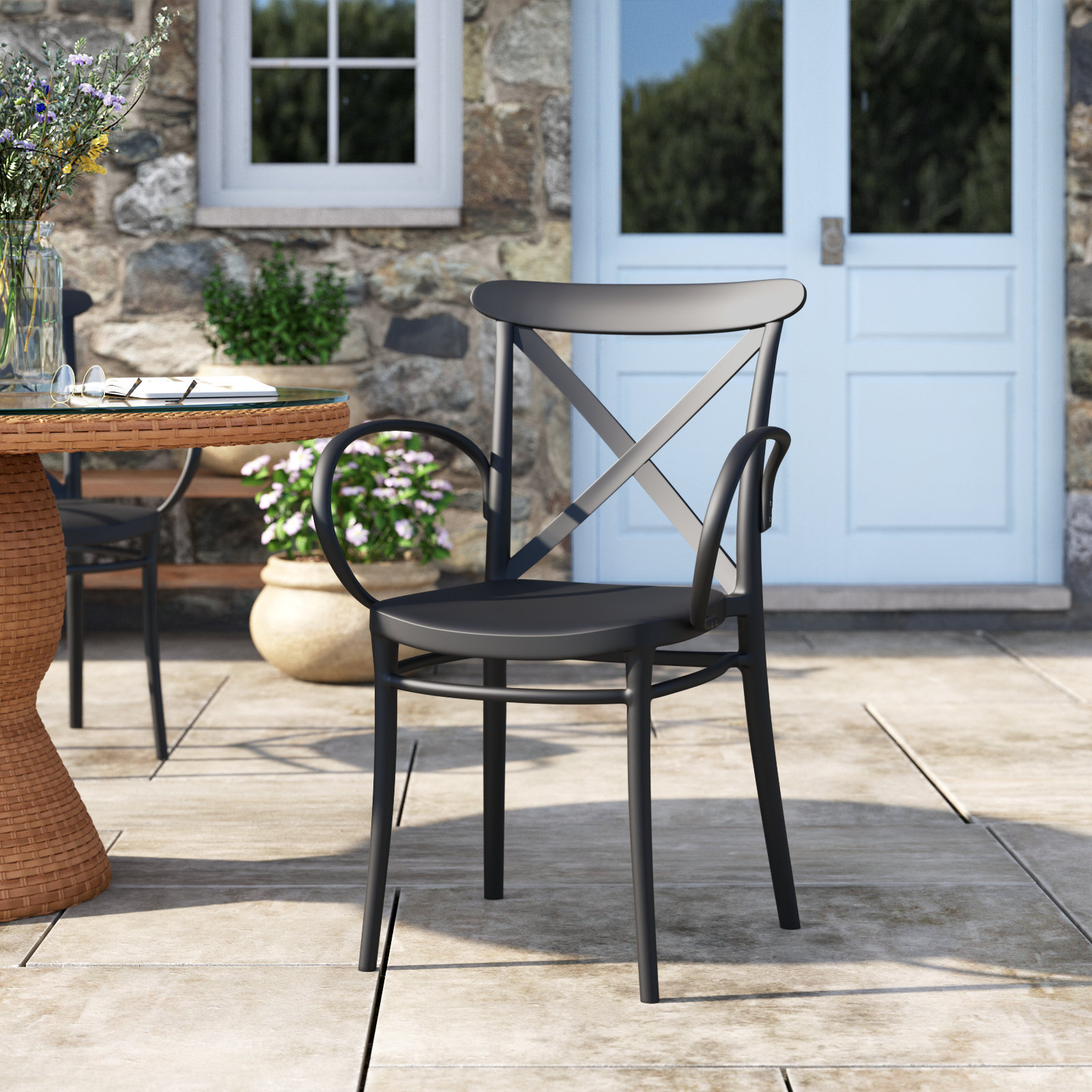 Kenne Stackable Patio Armchair, Black