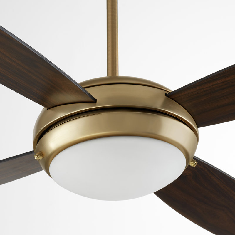 Laderrian 52'' Ceiling Fan with LED Lights, Gold with Brown Blades