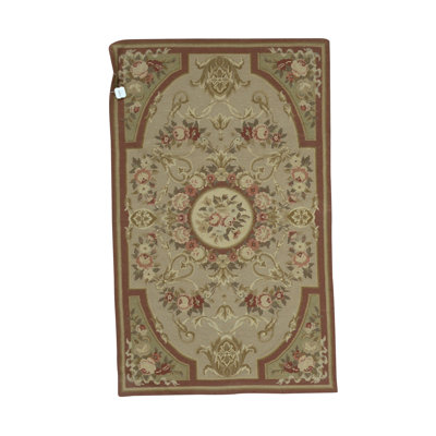 Tapis beige, brun et vert noué à la main de haute qualité