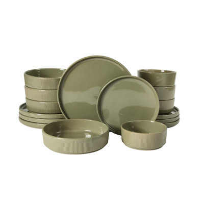 Service de table Gibson Elite Highspire 16 pièces en grès gaufré pour 4 personnes, assiettes et bols