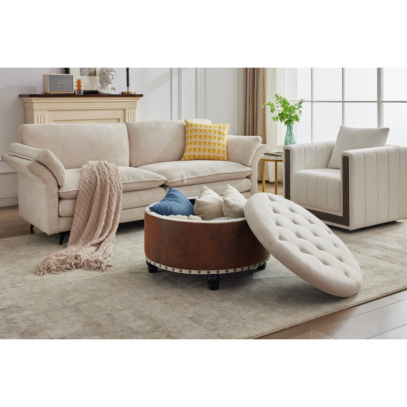 Repose-pieds rembourré avec rangement en similicuir, Beige