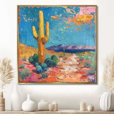 Jaune jaune, bleu du sud-ouest, désert, cactus - impression d'art mural cactus floral