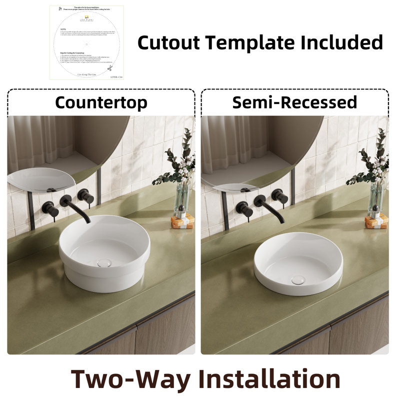 Lavabo vasque en céramique semi-encastré Los Flexi, H 5,31 po x L 15,75 po x l 15,75 po