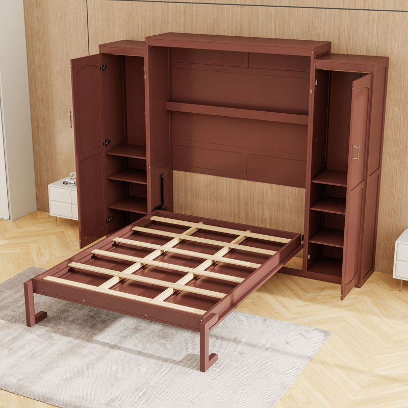 Lit escamotable avec garde-robe et tablette de rangement Murphy, Noyer, Double