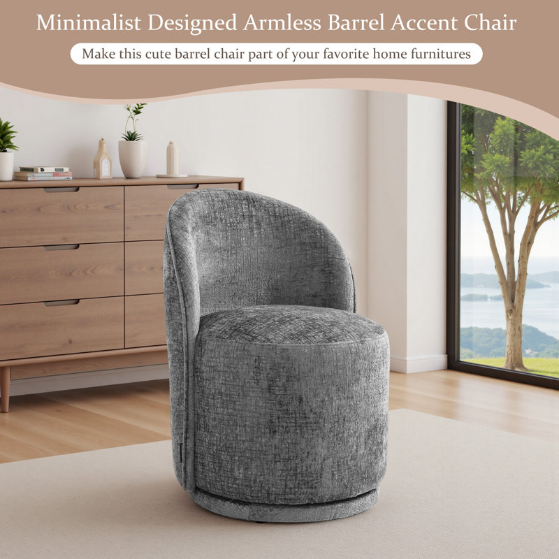 Upholstered Swivel Barrel Chair, Grey Chenille
