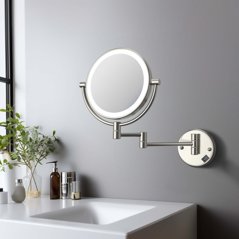 Miroir mural rond en métal, Nickel brossé
