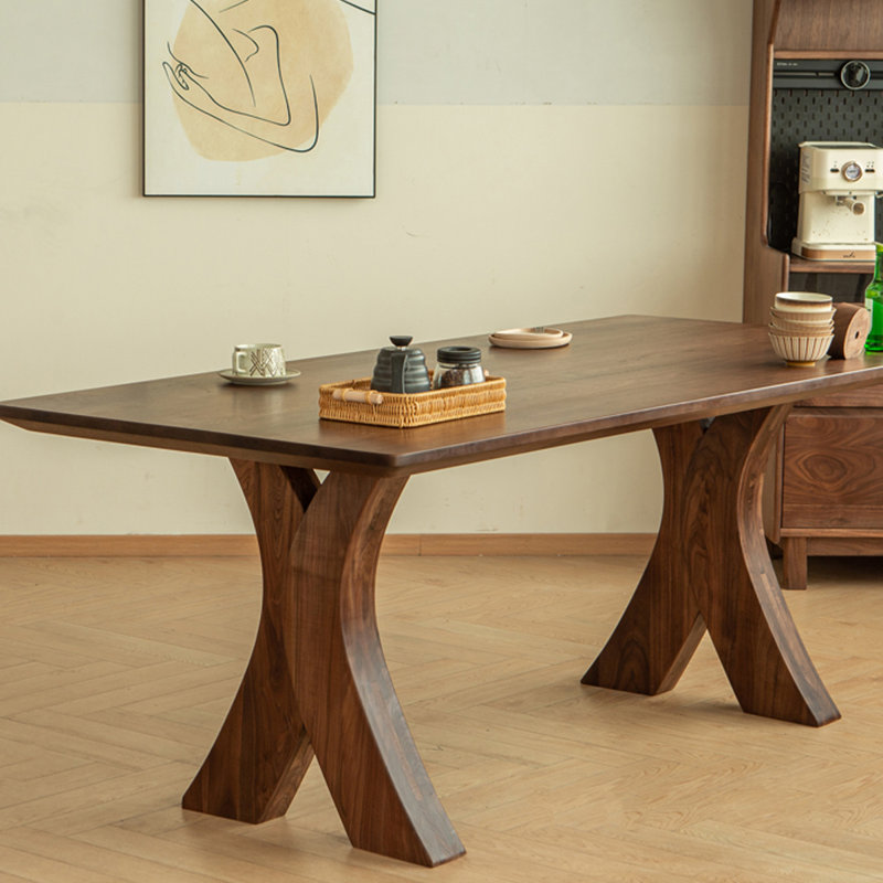 Simple And Light Luxury Rectangular Dining Table Walnut Solid Wood Dining Table, 29.52"H x 78.74"L x 35.43"W