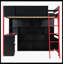 Full Size Wood Loft Bed with Desk, Ample Storage Space and Light, Red-1576892610