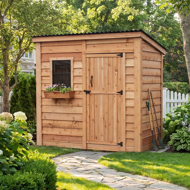 8 ft. W x 4 ft. D Single Door Cedar Wood Storage Shed with Metal Roof