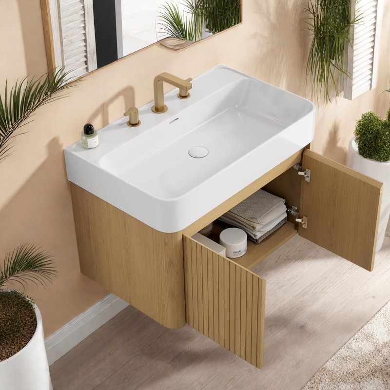 Floating Vanity Cabinet and Sink, 36 Inch Plywood, Modern Bathroom Storage, 29.53