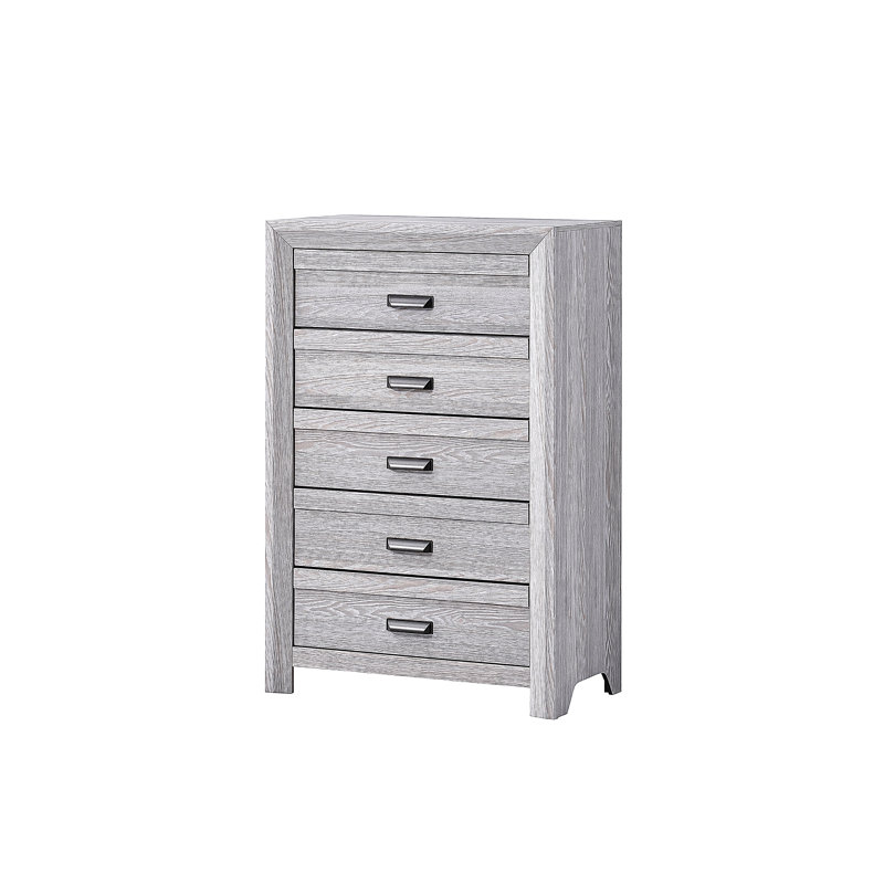 Commode à cinq tiroirs en bois flotté, Gris clair