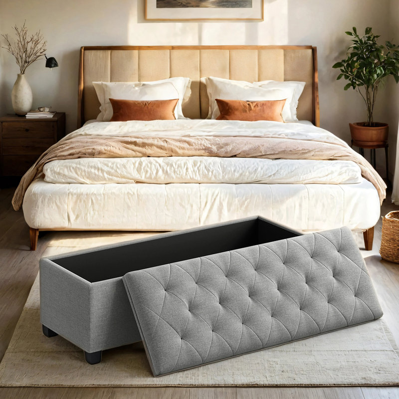 Banc de rangement avec repose-pieds, banc avec rangement, pour entrée, chambre à coucher, salon, Gris clair