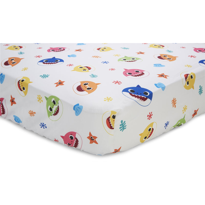  Baby Shark 4 Piece Toddler Bed Set - Includes Comforter, Fitted Bottom Sheet, Flat Top Sheet, Reversible Pillowcase