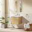 Logan Meuble-lavabo mural simple en chêne naturel avec plateau en céramique blanche-537442846-553102382