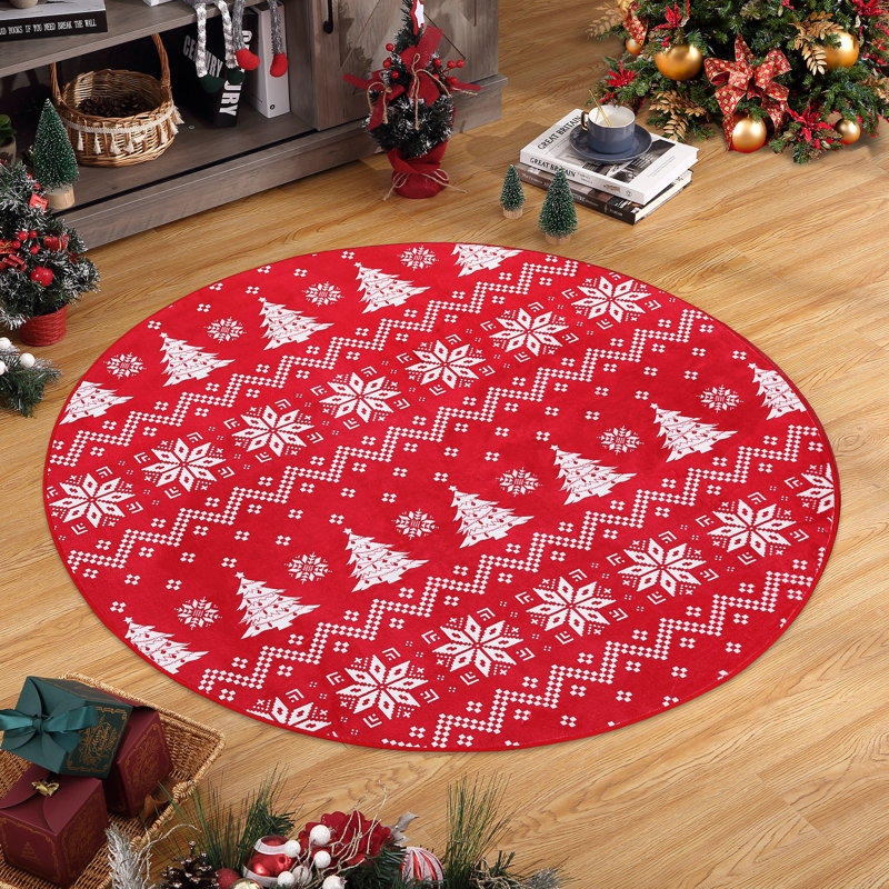 Tapis de Noël pour chambre à coucher Tapis de Noël antidérapant lavable flocon de neige pour arbre de Noël, Round 4'