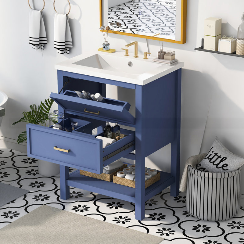 Meuble-lavabo 24 po avec lavabo supérieur, Bleu