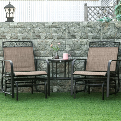 Fauteuils coulissants avec table basse confortable pour la cour arrière - 2 chaises berçantes, tissu respirant, brun pour porche et jardin, toile, fabrication en acier, finition