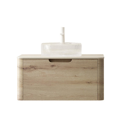 Meuble-lavabo 30 po avec tiroir, lavabo rond en verre transparent