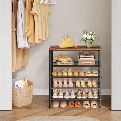 33 in. H 20-Pair 5-Tier Rustic Brown Metal Shoe Rack