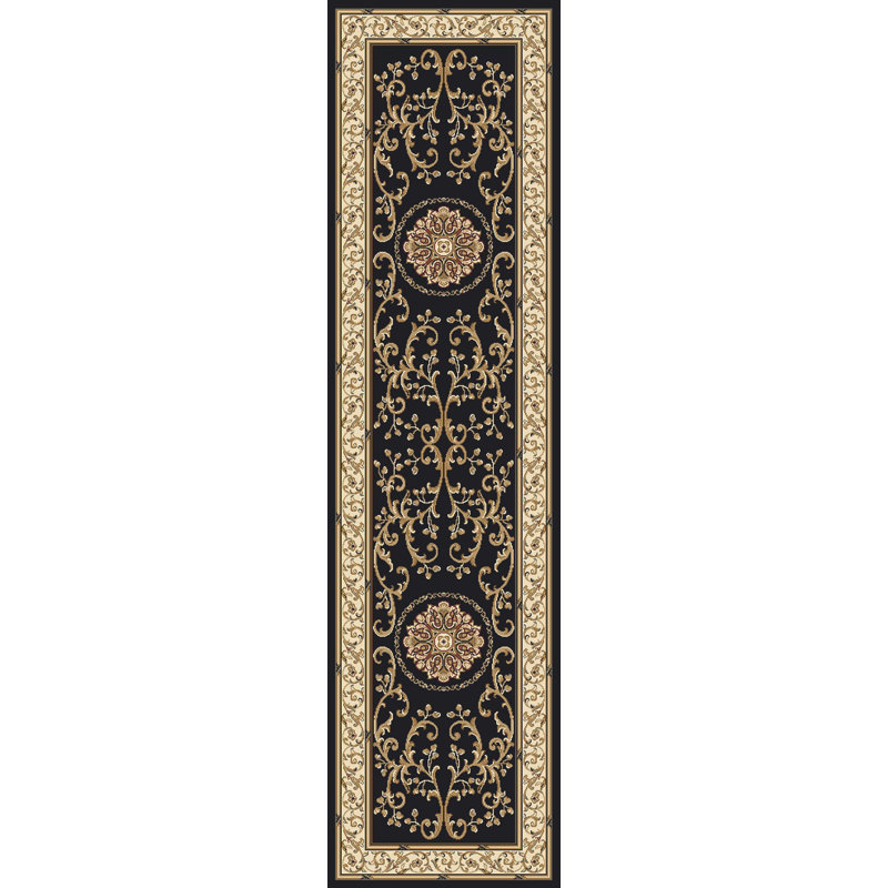 Tapis oriental noir Jordan, Tapis de couloir 2 pi 2 po x 8 pi