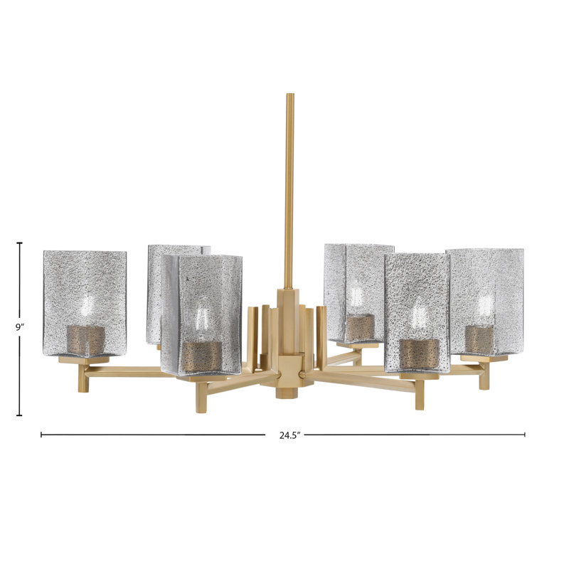 Lustre 6 lumières avec verre carré fumé Lisajean, Laiton
