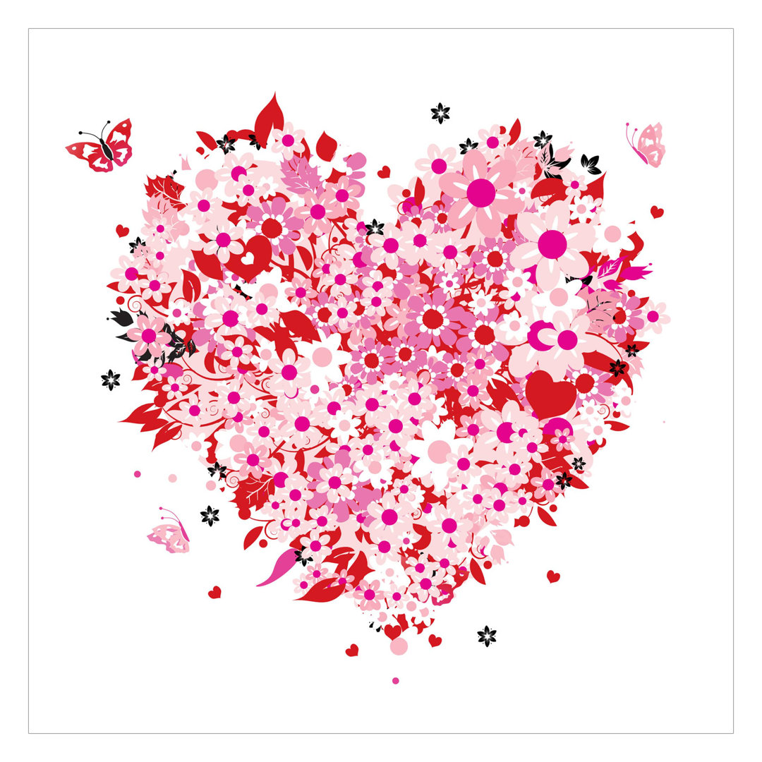 Floral Retro Heart 3.36m x 3.36m Matt Wallpaper Mural