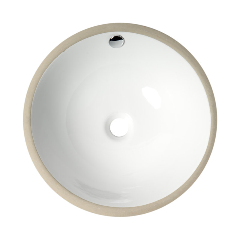 White Ceramic Round Undermount Bathroom Sink with Overflow