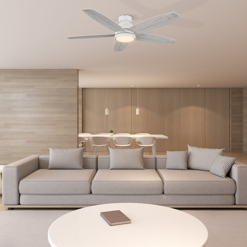 52'' Ceiling Fan with LED Lights, White, Light Wooden