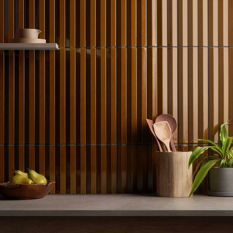 Ponto 5x16 Fluted 3D Polished Porcelain Tile, Ochre Yellow